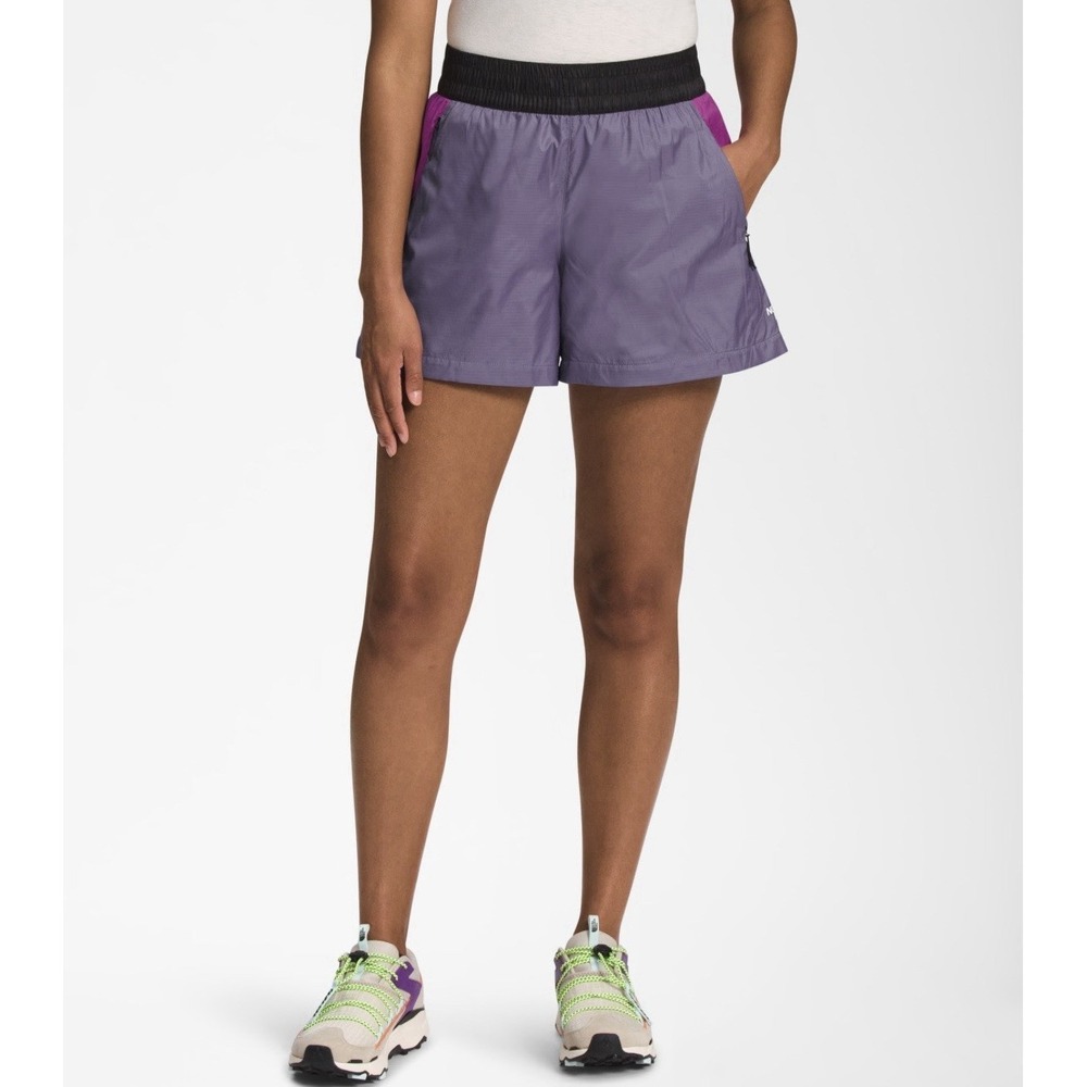 The North Face  purple & pink Windwall tech high rise 4 1/2" running shorts SZ L